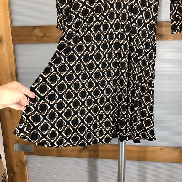 BANANA REPUBLIC Silk Blend Faux Wrap 3/4 Slve Chain Link Fit & Flare Dress SzS - Picture 3 of 8